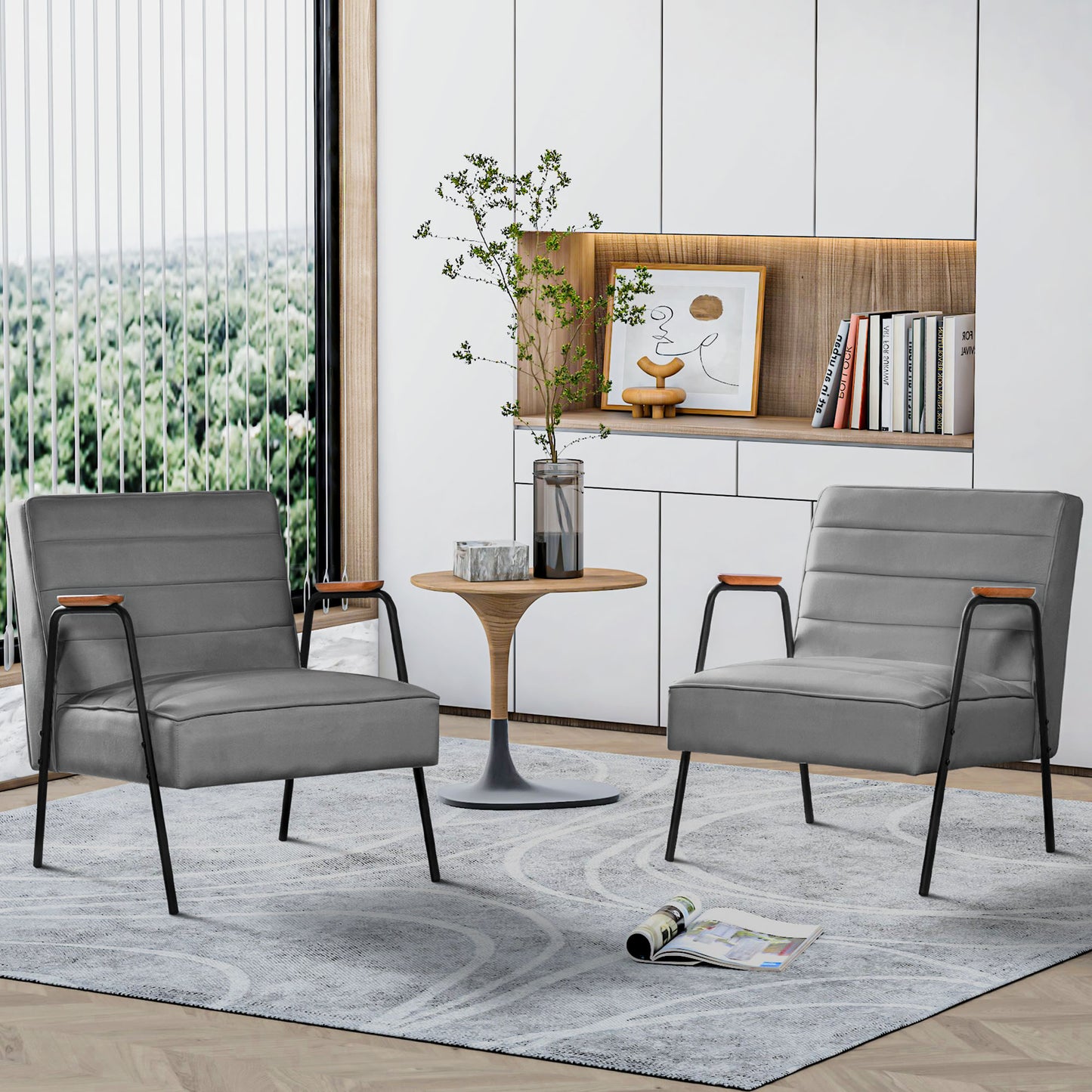 Sottqehome Grey Velvet Accent Chair, Modern Mid-Century Upholstered Armchair with Metal Legs, Perfect for Living Room and Bedroom