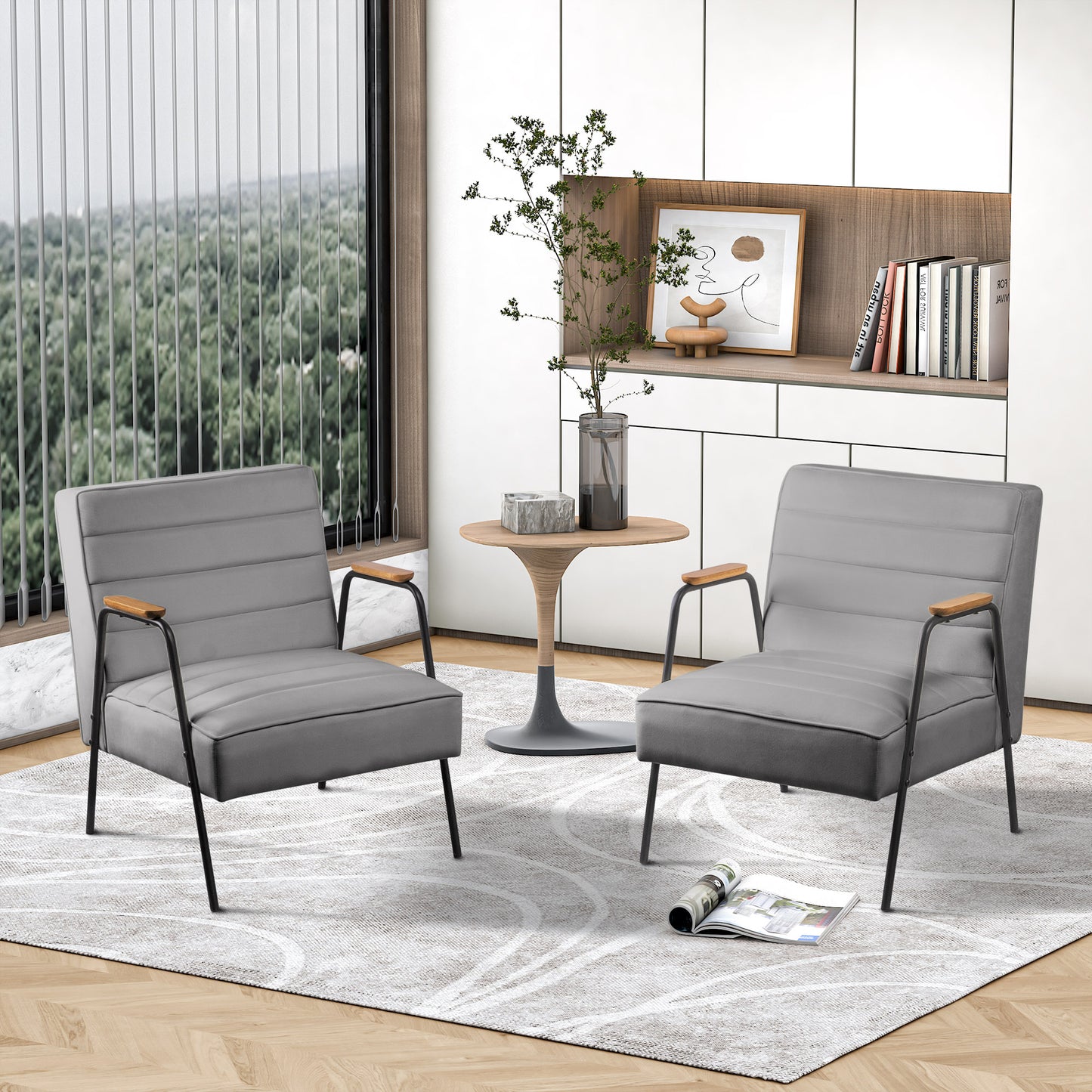 Sottqehome Grey Velvet Accent Chair, Modern Mid-Century Upholstered Armchair with Metal Legs, Perfect for Living Room and Bedroom