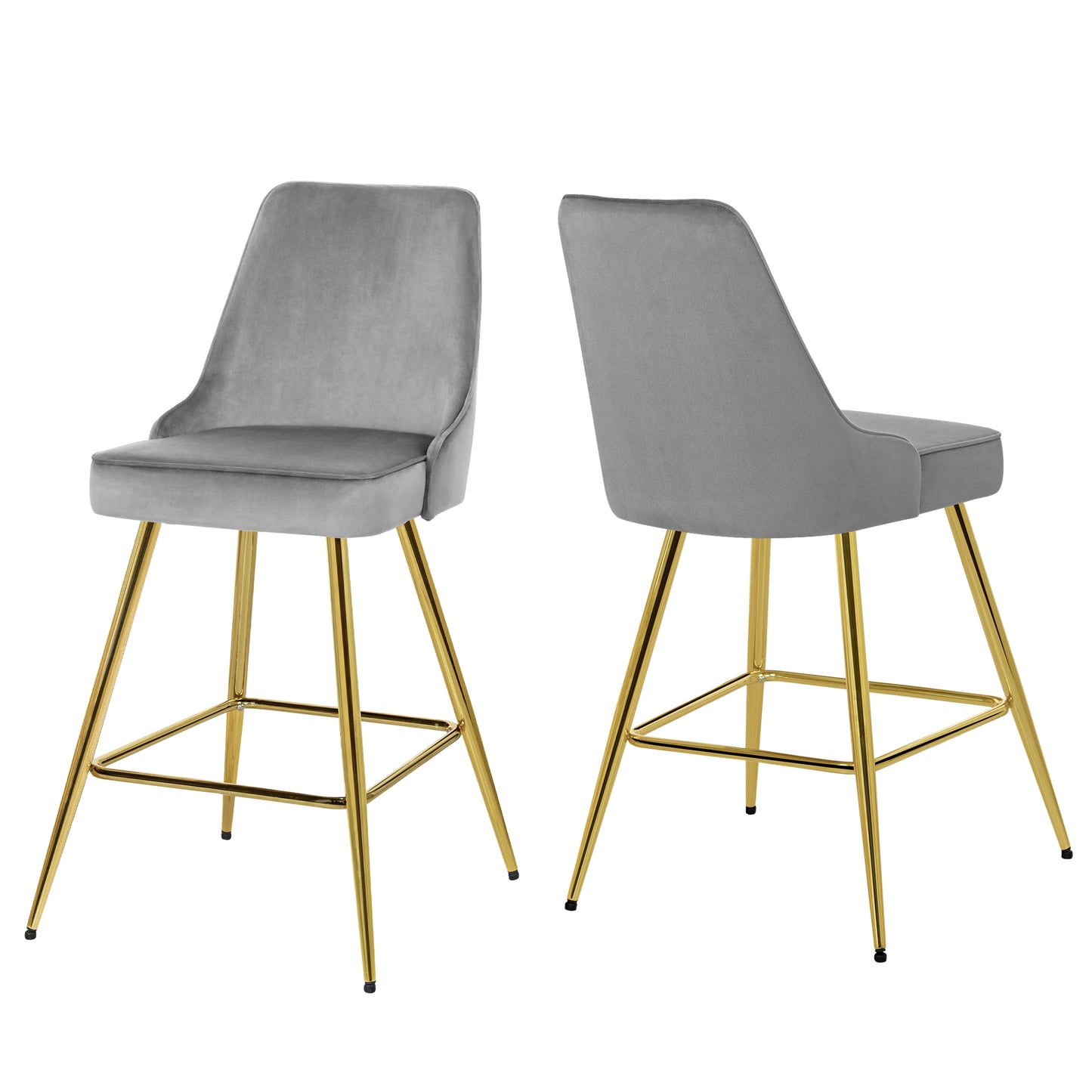 KirKasa Counter Height Bar Stools Set of 2 with Gold Legs Upholstered Velvet 26" BarStools with Back for Island Kitchen Dining Room