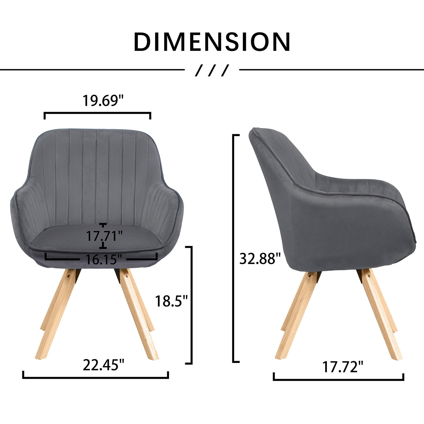 KirKasa Mid Century Modern Desk Chair No Wheels Swivel Accent Home Office Chair with Walnut Color Wood Legs for Living Room，grey