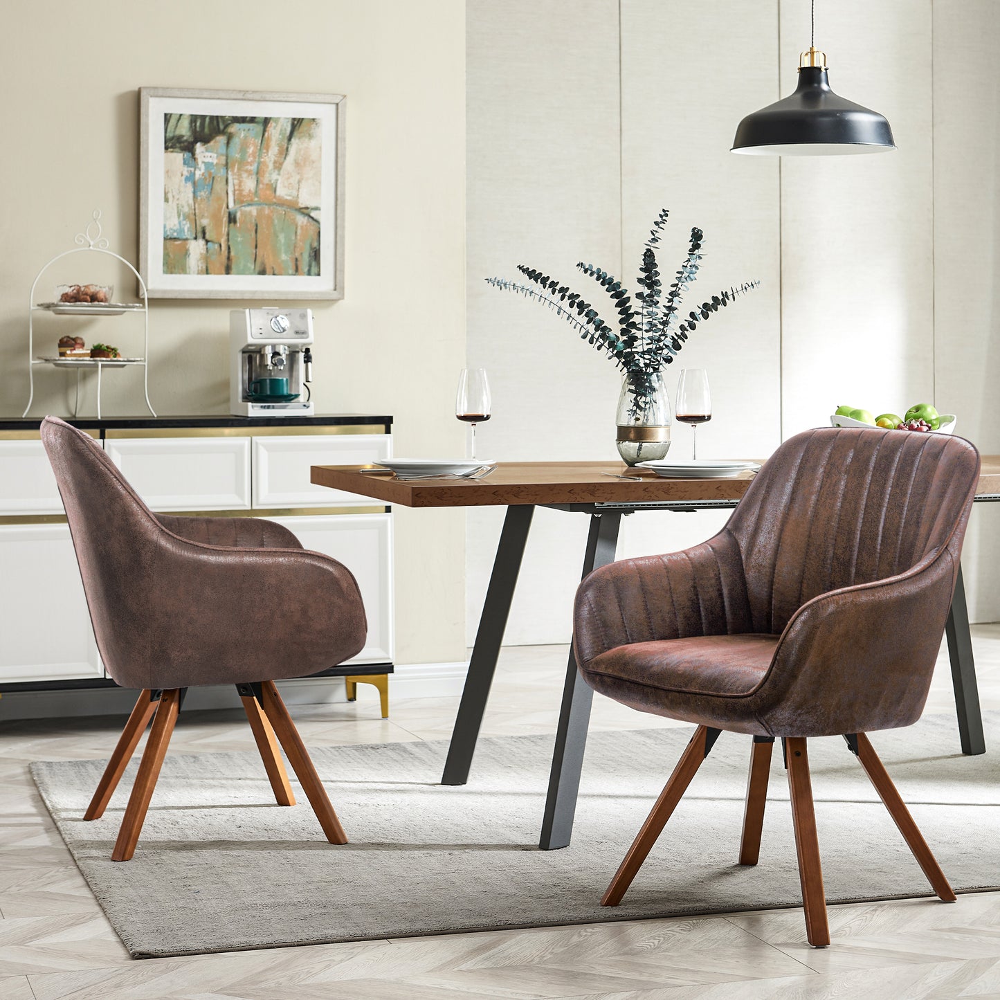 KirKasa Swivel Mid Century Modern Velvet Dining Chairs Set of 2 Upholstered Side Accent Chair with Walnut Color Wood Legs for Kitchen Dining Living Room Charcoal Grey