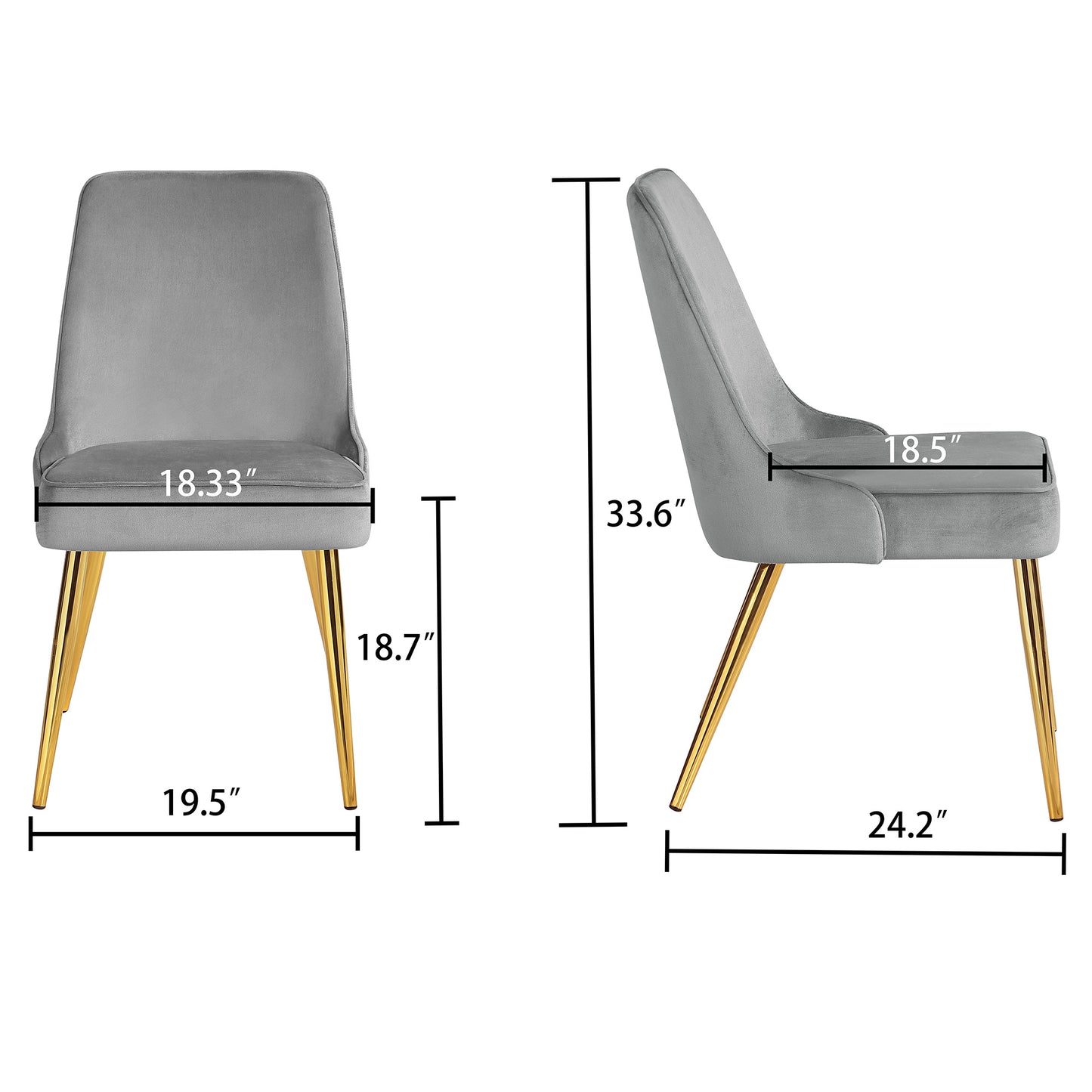 KirKasa Dining Chairs Set of 4 Upholstered Mid-Century Modern Velvet Accent Desk Chair with Gold Legs for Kitchen Living Room Grey