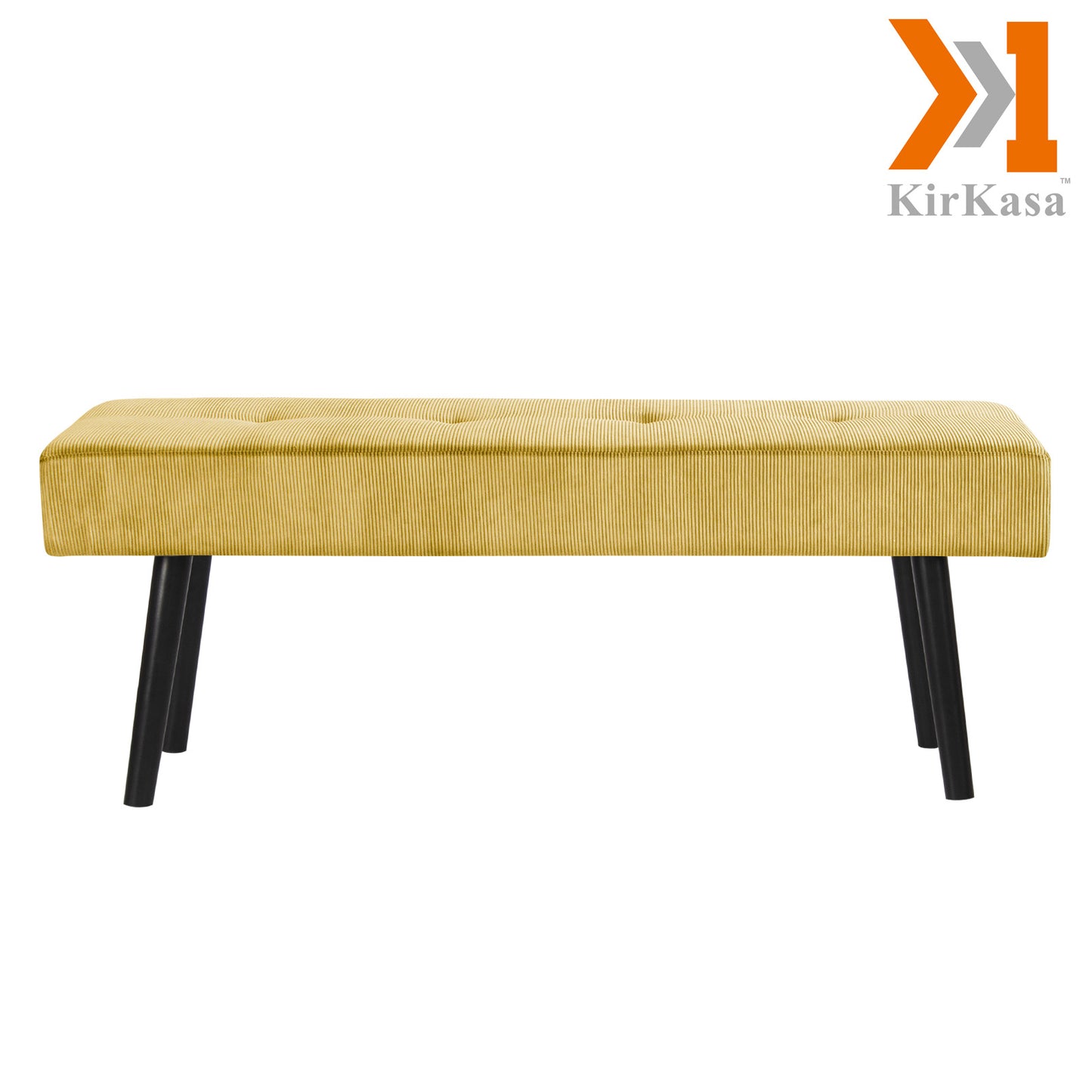 KirKasa Entryway Bench - Yellow Bench for Bedroom, Modern Ottoman End of Bed, Corduroy Padded Benches for Living Room, Foyer, Mudroom, Hallway - 39" L x 14" W x 17" H