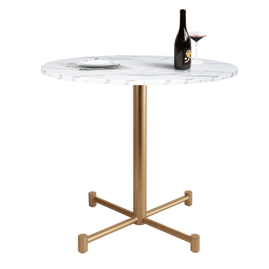 KirKasa 31.5" Round Dining Table Modern Faux Marble Wood Kitchen Table with Gold Metal Legs for Small Space Dining Room