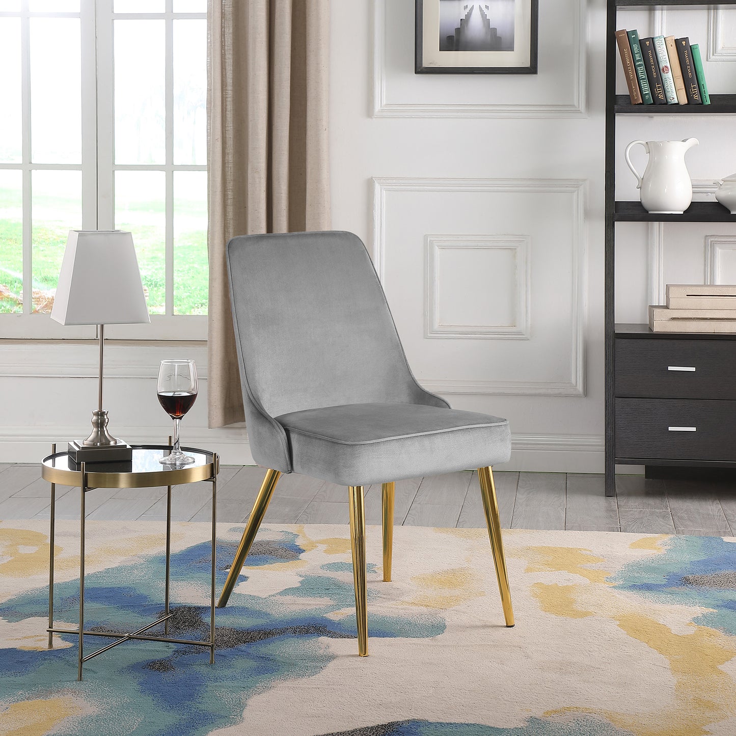 KirKasa Upholstered Dining Chairs Sets of 2 Mid-Century Modern Desk Comfy Side Chair with Gold Legs for Kitchen Living Room